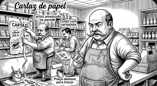 Comércio com cartaz de papel